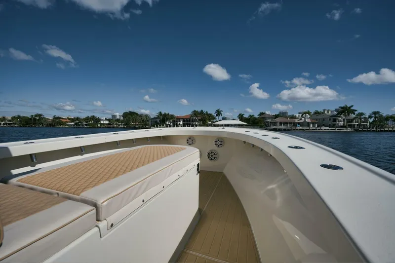 Seabae Yacht Photos Pics 2019 Custom Carolina 30 Open boat on calm water under blue sky.