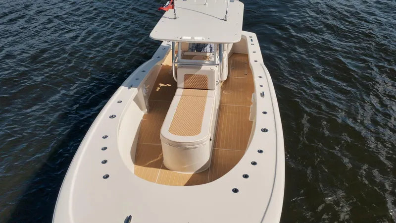 Seabae Yacht Photos Pics 2019 Custom Carolina 30 Open boat on water, featuring spacious deck and modern design.