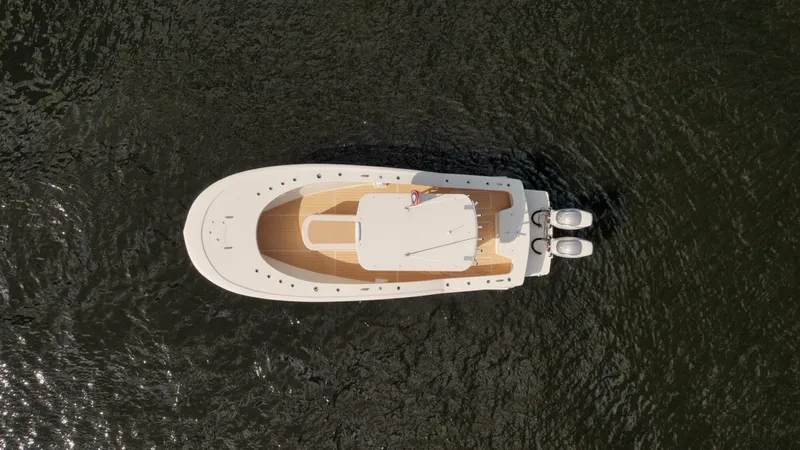Seabae Yacht Photos Pics Aerial view of 2019 Custom Carolina 30 Open boat on water.
