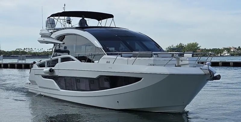  Yacht Photos Pics 2019 Galeon 650 Sky yacht cruising on calm waters.