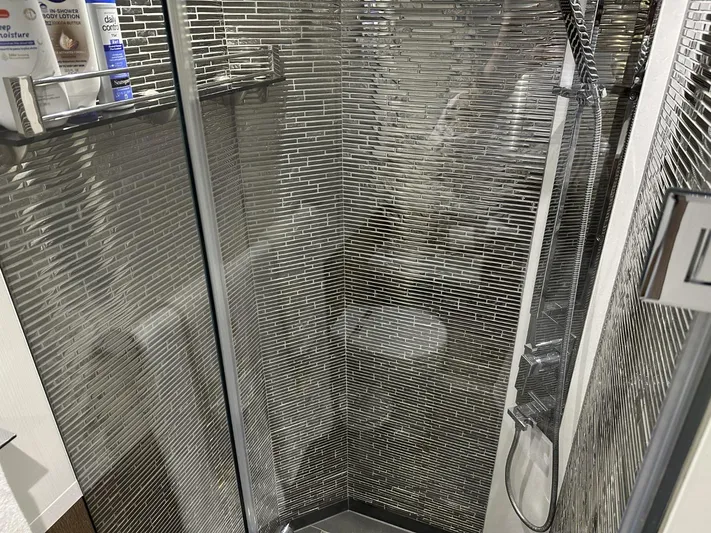  Yacht Photos Pics Modern shower with sleek tile design in 2019 Galeon 650 Sky yacht.