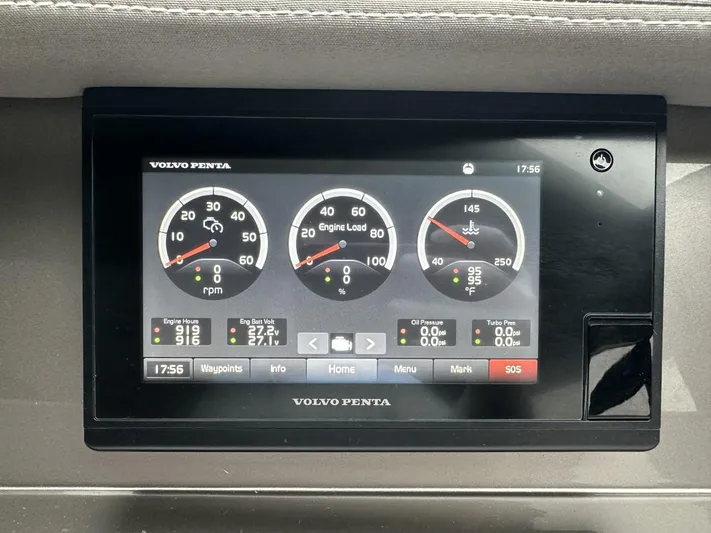  Yacht Photos Pics Volvo Penta engine display on 2019 Galeon 650 Sky yacht dashboard.