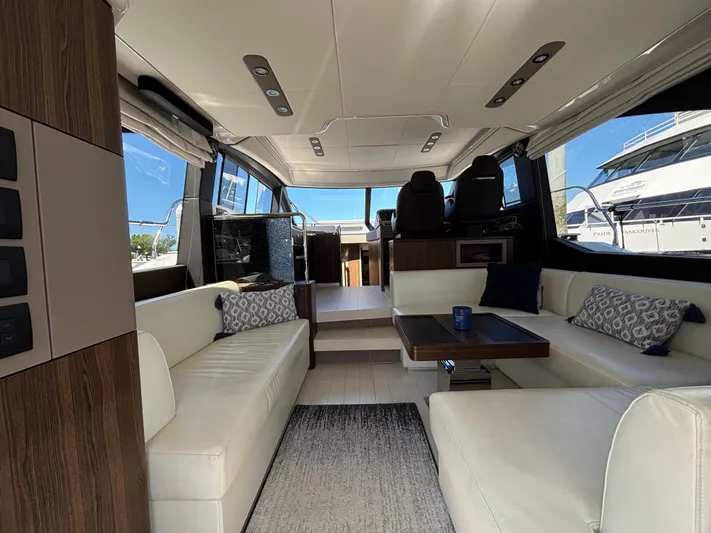 Skye Yacht Photos Pics Luxurious interior of 2019 Azimut Fly 50 yacht with elegant seating and modern design.