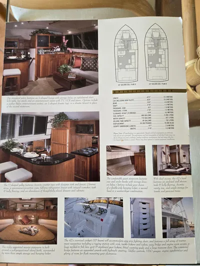 Bad To The Bone Yacht Photos Pics 1995 Egg Harbor Golden Egg 42 yacht brochure showcasing interior design and layout plans.