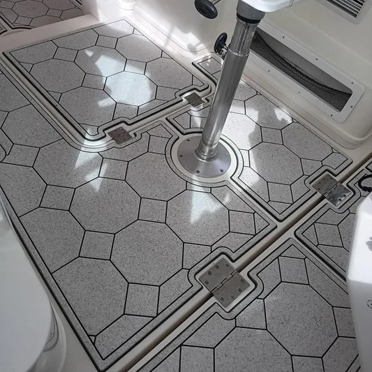 Los Gemelos Yacht Photos Pics Non-slip deck flooring on 2006 Rampage 33 Express Barta Canyon Edition boat.