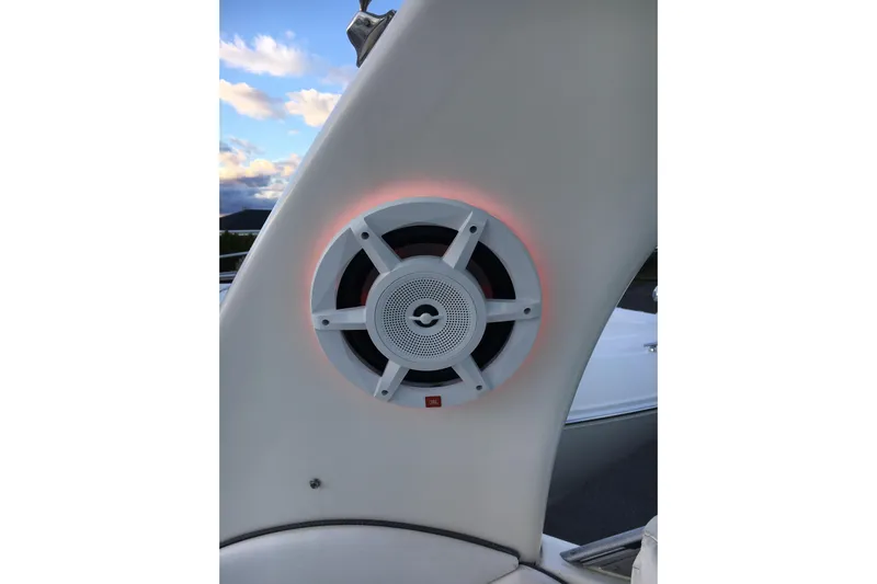  Yacht Photos Pics Speaker on 2007 Sea Ray 340 Sundancer boat, illuminated against a blue sky.