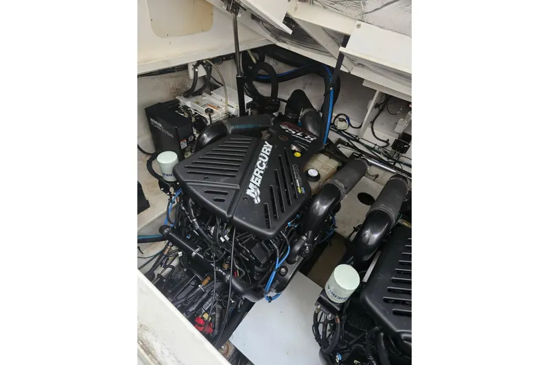  Yacht Photos Pics Engine compartment of a 2007 Sea Ray 340 Sundancer with Mercury engines.