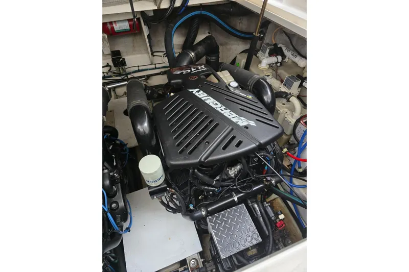  Yacht Photos Pics Engine compartment of a 2007 Sea Ray 340 Sundancer boat.