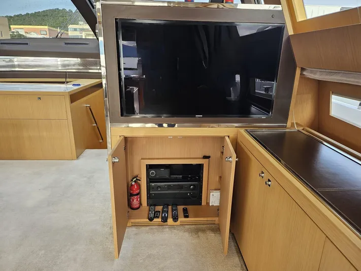  Yacht Photos Pics Luxurious interior of 2016 Riva 88' Domino Super yacht with entertainment system.