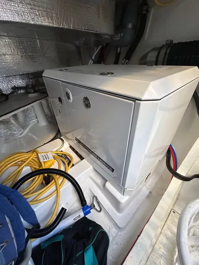 Hamlet Yacht Photos Pics 2023 Leopard Powercat engine room with generator and cables.