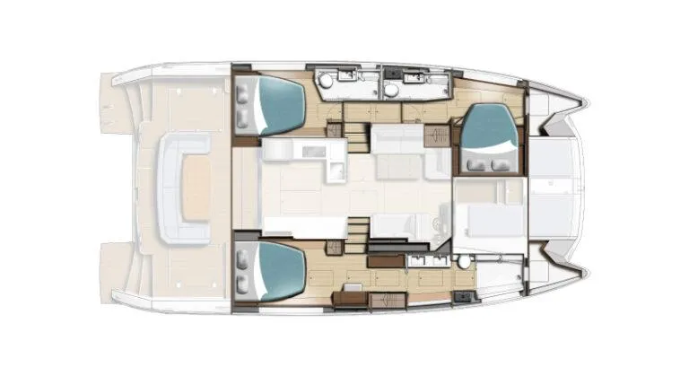 Hamlet Yacht Photos Pics Floor plan of a 2023 Leopard Powercat boat, showcasing interior layout and design.