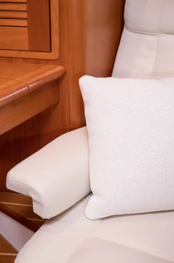 Dayglow Yacht Photos Pics Luxurious interior of 2020 MJM 53z yacht with plush seating and cushion.