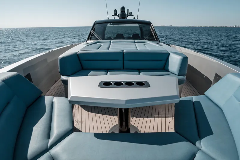 Robin's Nest Yacht Photos Pics 2023 Vanquish Yachts VQ45 Veloce Hardtop with luxurious seating on open water.