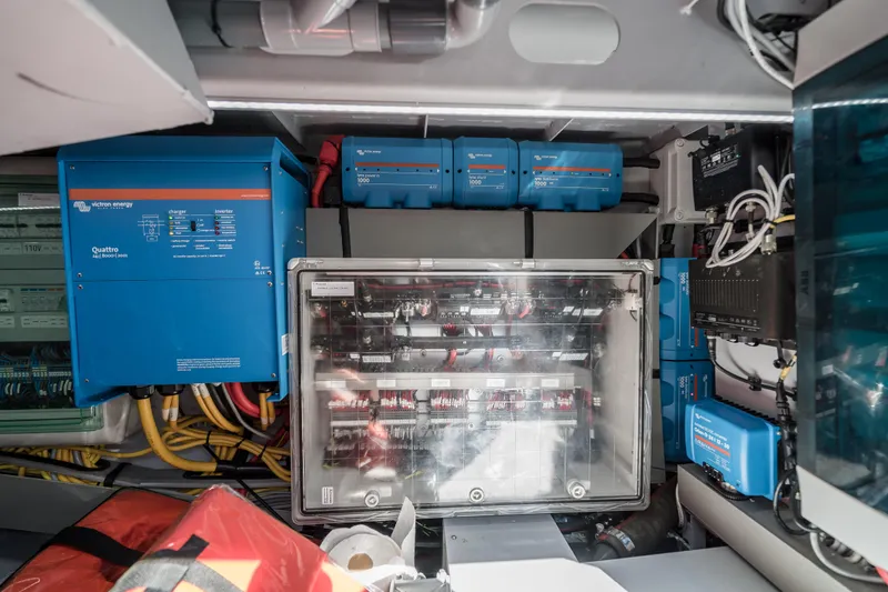 Robin's Nest Yacht Photos Pics Electrical system of 2023 Vanquish Yachts VQ45 Veloce Hardtop, featuring Victron Energy components.
