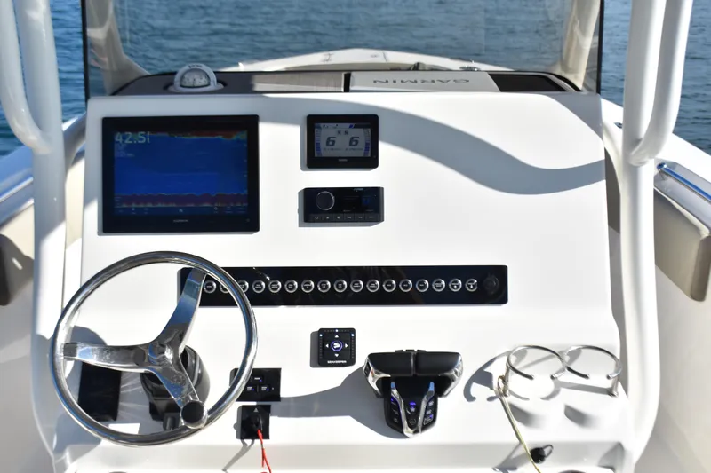  Yacht Photos Pics 2024 Key West 263 FS boat dashboard with modern navigation and control systems.