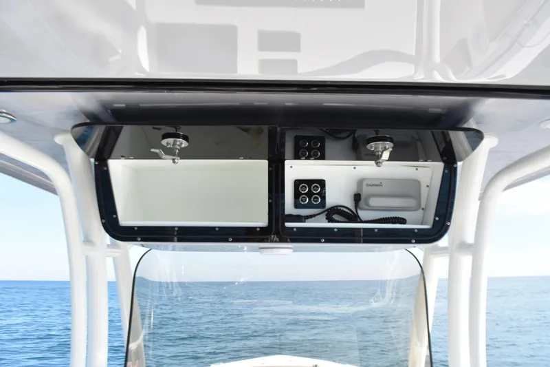  Yacht Photos Pics 2024 Key West 263 FS boat console with electronic controls and ocean view.