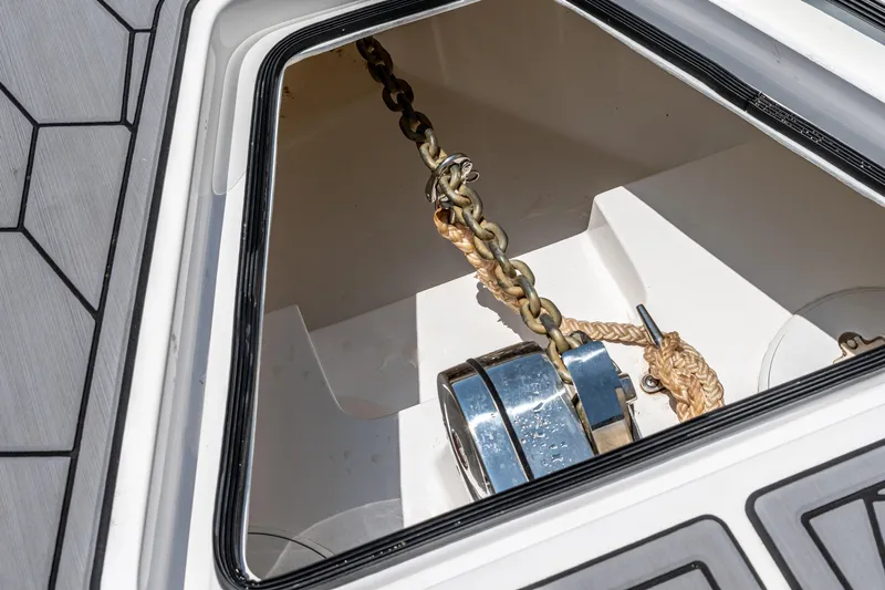  Yacht Photos Pics Anchor chain compartment of 2023 Fountain 38 SC boat.