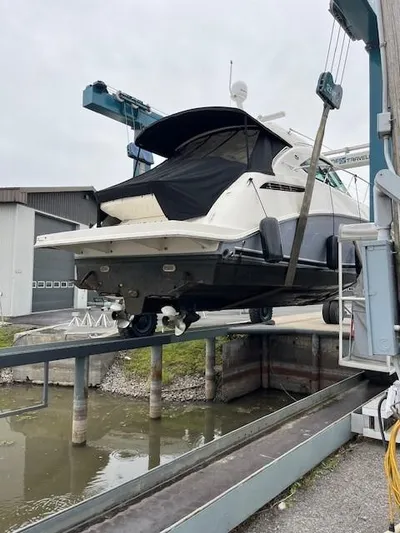  Yacht Photos Pics 2014 Sea Ray 410 Sundancer yacht in dry dock, rear view.