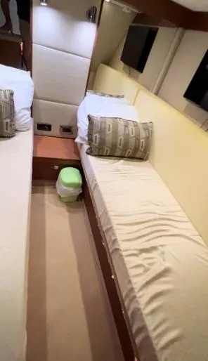  Yacht Photos Pics 2014 Sea Ray 410 Sundancer cabin with twin beds and modern decor.