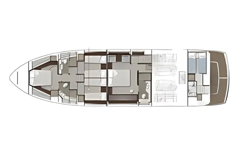M/y Bishwish Yacht Photos Pics Floor plan of a 2018 Sunseeker Manhattan 66 luxury yacht, showcasing interior layout.