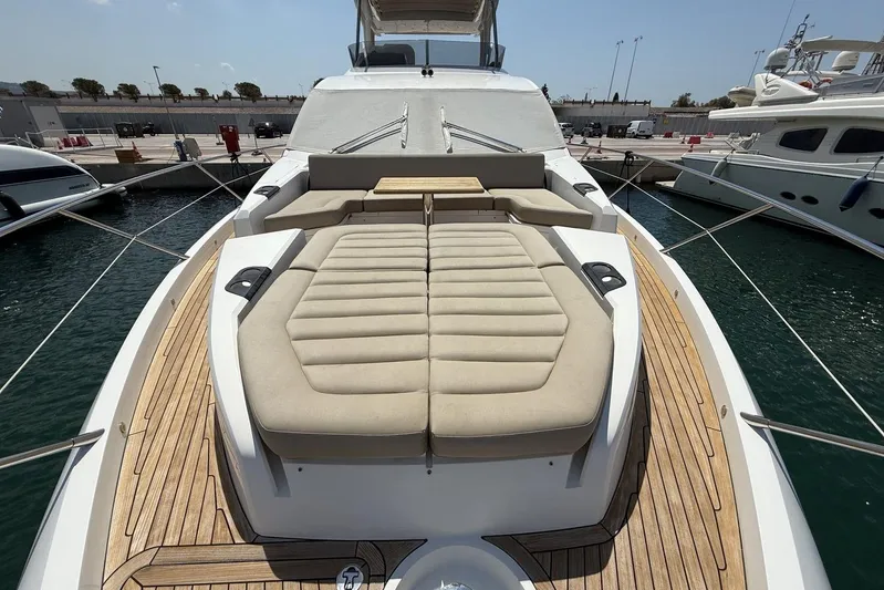 M/y Bishwish Yacht Photos Pics Luxurious 2018 Sunseeker Manhattan 66 yacht with spacious sunbathing deck and elegant wood finish.