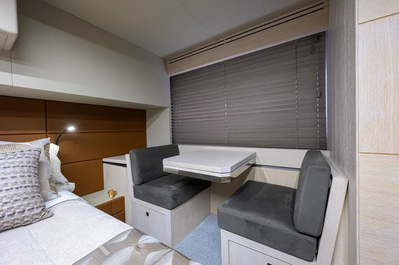 Harbour Time Yacht Photos Pics Interior of 2021 Astondoa 52 yacht with cozy seating and modern decor.