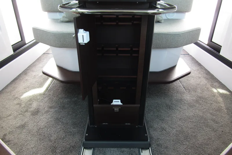  Yacht Photos Pics 2024 Axopar 45 XC Cross Cabin BRABUS Trim interior storage compartment.
