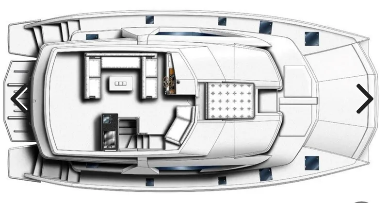  Yacht Photos Pics Top view of 2014 Leopard 51 Powercat yacht layout, showcasing interior and deck design.