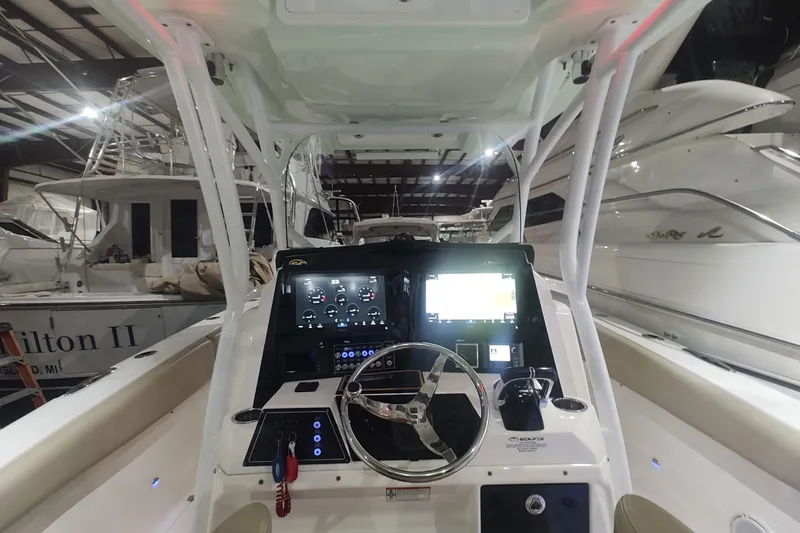  Yacht Photos Pics 2017 Sea Fox 328 Commander boat dashboard with advanced navigation and control systems.