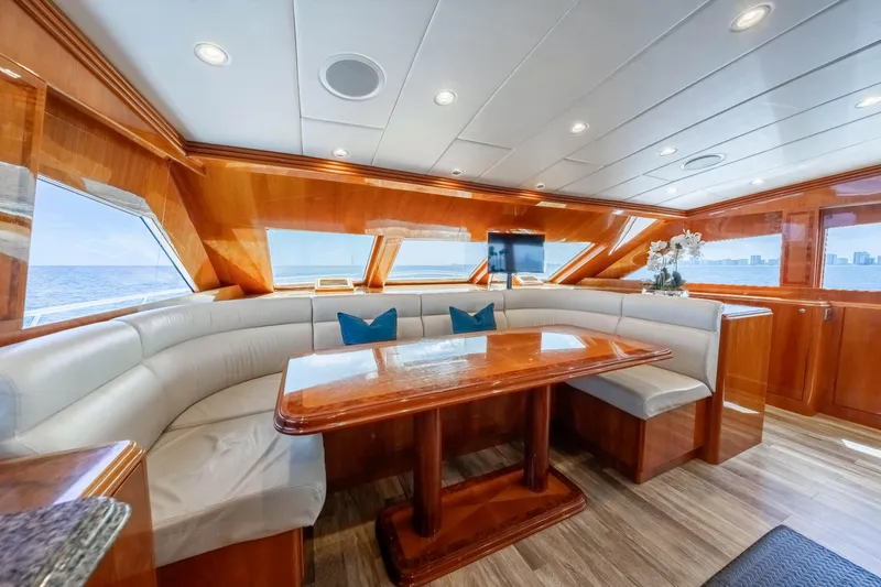  Yacht Photos Pics Luxurious 2009 Hargrave Raised Pilothouse yacht interior with elegant wood finishes and ocean views.