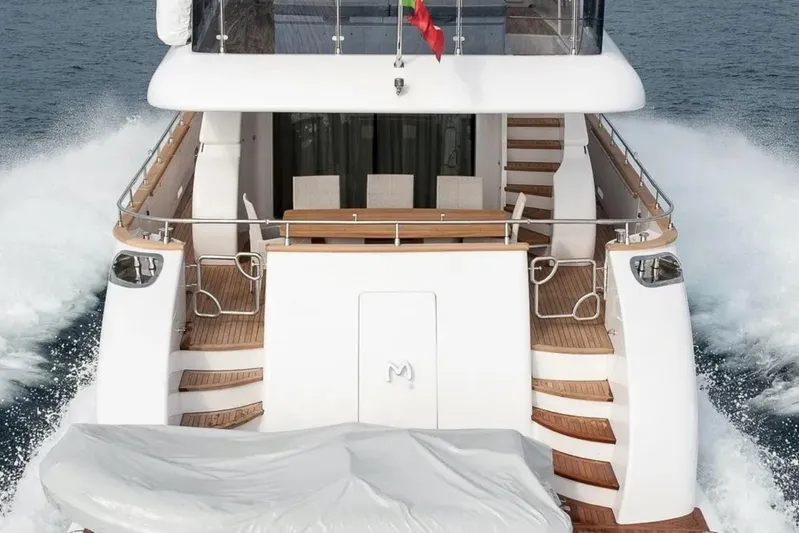  Yacht Photos Pics Luxurious 2015 Maiora 24S yacht cruising with elegant deck design and wooden accents.