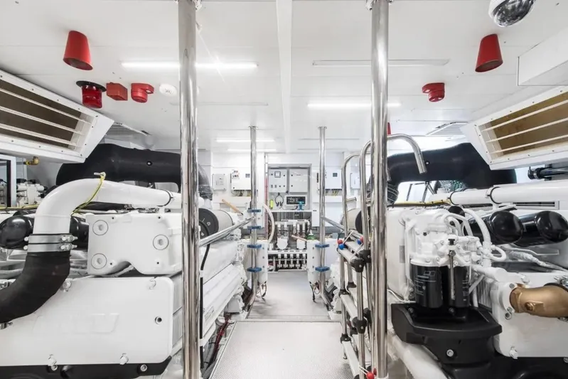  Yacht Photos Pics Engine room of 2015 Maiora 24S yacht, featuring advanced machinery and equipment.