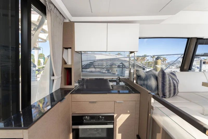 Next Waypoint Yacht Photos Pics Modern kitchen interior of 2020 Prestige 420 Flybridge yacht.