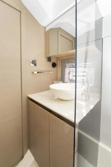 Next Waypoint Yacht Photos Pics Luxurious bathroom in 2020 Prestige 420 Flybridge yacht with modern fixtures.