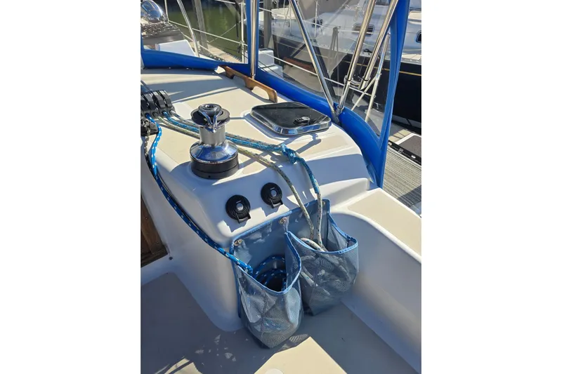 Sail Fourth Yacht Photos Pics Cockpit of 2001 Tartan 3700 sailboat with winch and ropes.