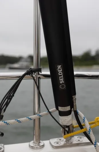 *previous Name Reserved Yacht Photos Pics Sailboat rigging on 2019 Nautor Swan 48 with Selden equipment, featuring ropes and metal fittings.