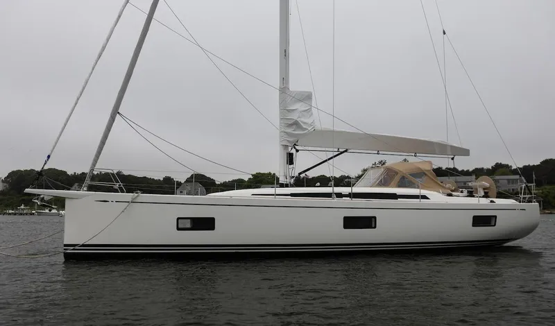 *previous Name Reserved Yacht Photos Pics 2019 Nautor Swan 48 yacht on calm water, side view.