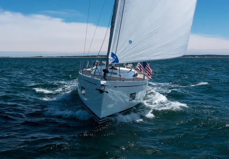 *previous Name Reserved Yacht Photos Pics Sailing yacht Nautor Swan 48, 2019 model, navigating open sea with full sails.