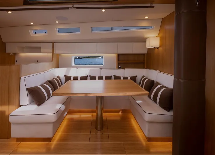 *previous Name Reserved Yacht Photos Pics Luxurious interior of 2019 Nautor Swan 48 yacht with elegant dining area and modern design.
