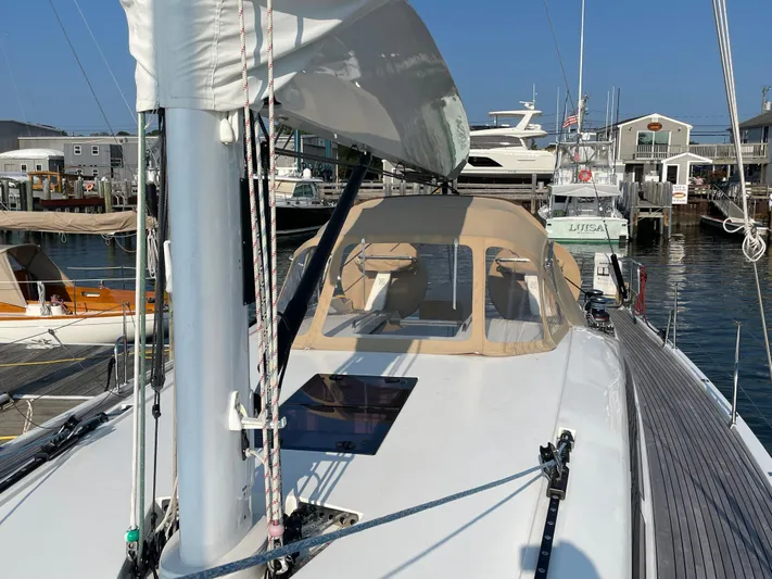 *previous Name Reserved Yacht Photos Pics Nautor Swan 48 yacht, 2019 model, docked at marina with clear blue sky.