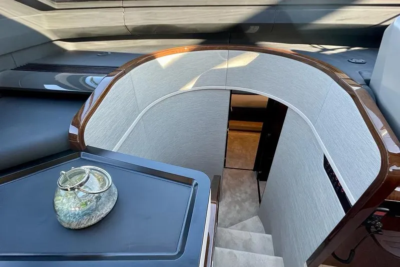 In Stock Yacht Photos Pics Elegant interior staircase of 2024 Fairline Squadron 58 yacht.