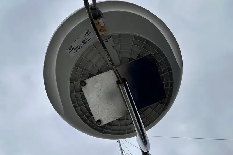  Yacht Photos Pics Radar dome on Jeanneau Sun Odyssey 42 DS sailboat, 2007 model, viewed from below.