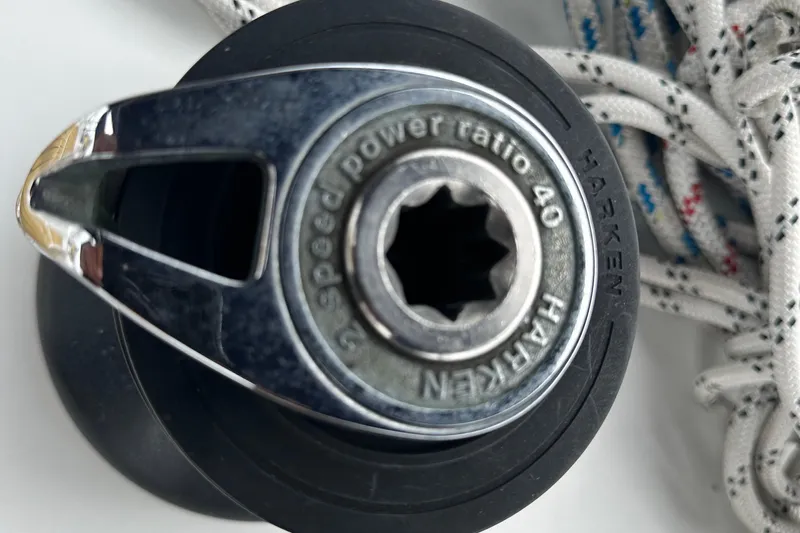  Yacht Photos Pics Harken winch on Jeanneau Sun Odyssey 42 DS, 2007, with rope detail.