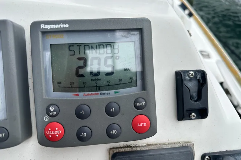  Yacht Photos Pics Raymarine autopilot display on 2007 Jeanneau Sun Odyssey 42 DS sailboat, showing standby mode.