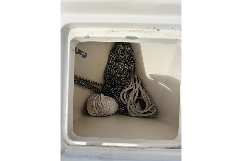 Eagle Yacht Photos Pics Anchor chain and rope storage in 2008 Mainship Pilot 34 boat compartment.