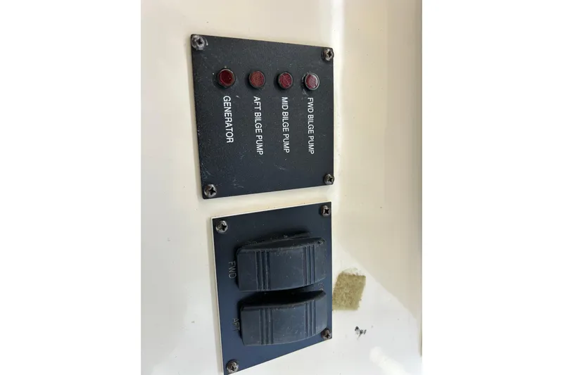 Eagle Yacht Photos Pics Control panel of a 2008 Mainship Pilot 34 boat with bilge pump switches.