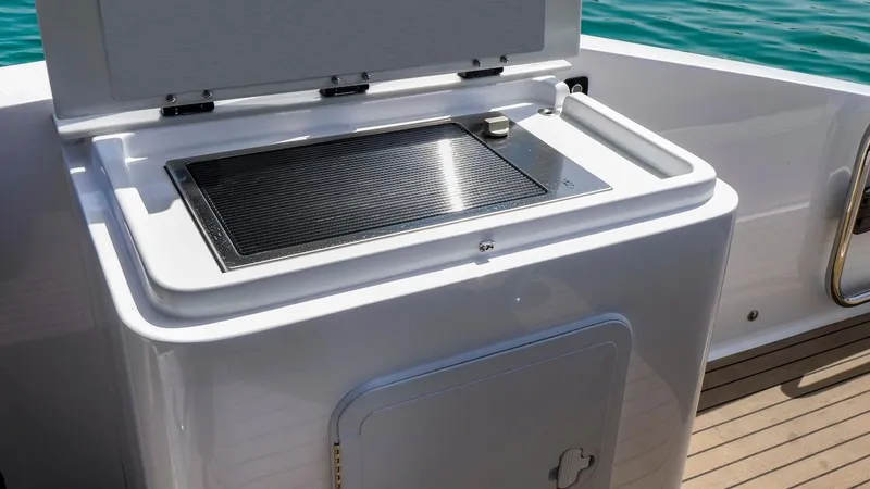 Build To Order Yacht Photos Pics 2024 Oryx 379 boat grill station on deck.