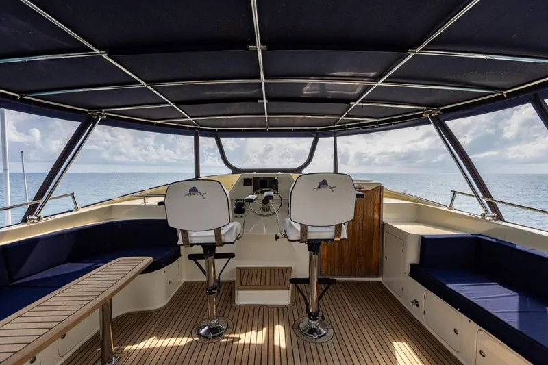 Seabear Yacht Photos Pics Luxurious 2006 Amanda 72 Explorer yacht interior with ocean view and seating area.