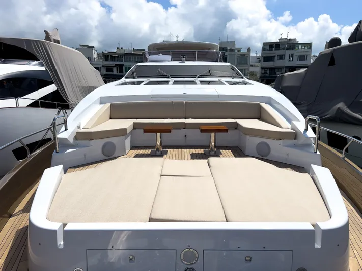  Yacht Photos Pics Luxurious 2016 Azimut 100 Grande yacht with spacious sun deck and seating area.