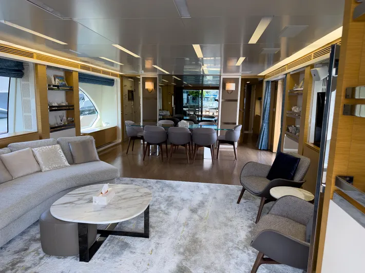 Yacht Photos Pics Luxurious interior of 2016 Azimut 100 Grande yacht with modern furnishings and elegant design.